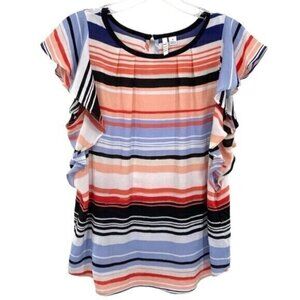 Elle Stripe Flutter Sleeve Blouse Top